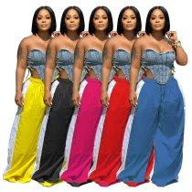Fashionable Color-Blocked Pants - Versatile Loose Wide-Leg Trousers RS-8510