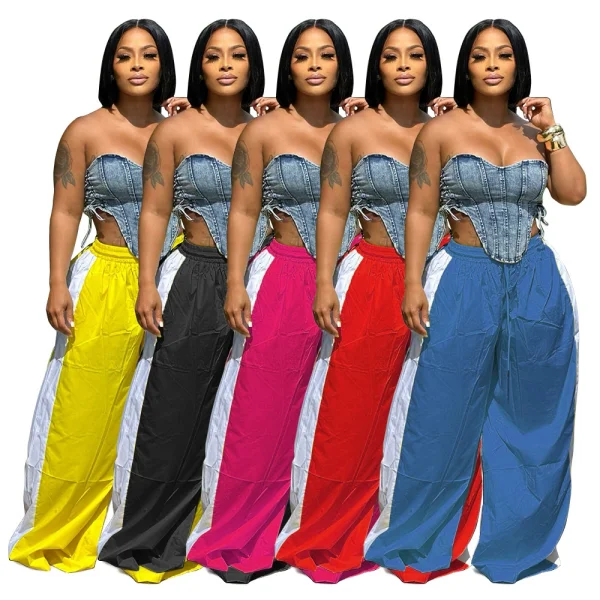 Fashionable Color-Blocked Pants - Versatile Loose Wide-Leg Trousers RS-8510