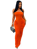 Sexy Solid Color Strapless Ruffled Bodycon Long Dress SFY-TW853