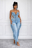 2026 Sexy High-Stretch Fringe Denim Jumpsuit [Suspenders with Adjustable Buckles] NIYA-NY8206