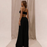 Sexy Hot Girl Hollow-Out Halter Neck Tie-Waist Loose Jumpsuit XS-90011