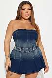 Sexy Strapless Off-Shoulder Fitted Waist Slimming High Stretch Washed Denim Dress JLX-6991