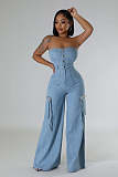 Fashionable Strapless Slim Fit Denim Jumpsuit JLX-6998