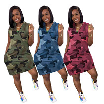Casual Fashionable Unique Sleeveless Camouflage Dress RS-6502