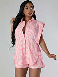 Casual Sleeveless Pocket Striped Print Shorts Two-Piece Set RS-T123