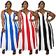 Fashionable V-neck Striped Backless Spaghetti Strap Patchwork Dress NNWY-8166