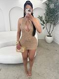 2026 Summer Sexy Halter Neck Knit Solid Color Dress YUNM-59025