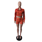 New Fashionable Slim Fit Printed Embroidered Long-Sleeved Shorts Set MEM-88680