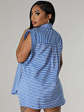Casual Sleeveless Pocket Striped Print Shorts Two-Piece Set RS-T123