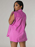 Casual Sleeveless Pocket Striped Print Shorts Two-Piece Set RS-T123