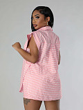 Casual Sleeveless Pocket Striped Print Shorts Two-Piece Set RS-T123