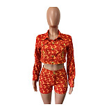 New Fashionable Slim Fit Printed Embroidered Long-Sleeved Shorts Set MEM-88680