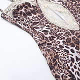 Summer Sexy Leopard Print Lace Slit Slip Dress SUM-25162
