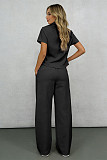 2026 Casual Solid Color Collared Short-Sleeve Top and Pants Set SSN-211523
