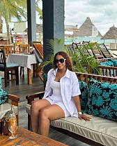 Casual Solid Color Cardigan Short-Sleeve Shirt Tie-Waist Shorts Two-Piece Set QZ-7990