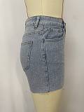Fashionable High-Waisted Slimming Denim Shorts With Rhinestone Embroidery RS-2770