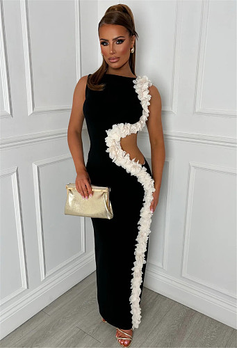 Sexy Sleeveless Hollow-Out Side Slit Long Floral Dress RS-YMT452
