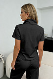 2026 Casual Solid Color Collared Short-Sleeve Top and Pants Set SSN-211523