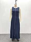 Casual Sleeveless Elegant Commuter-Style Long Dress With Slim Waist and Zipper Collar QZ-5164