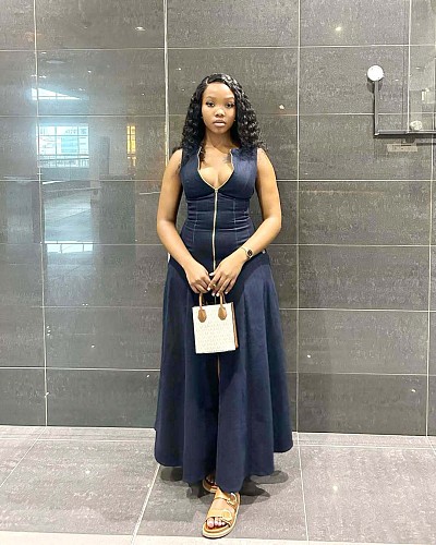 Casual Sleeveless Elegant Commuter-Style Long Dress With Slim Waist and Zipper Collar QZ-5164