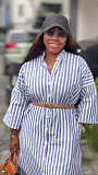 New Fashion Striped Cardigan Three-Quarter Sleeve Shirt Collar Dress QZ-7398