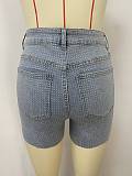 Fashionable High-Waisted Slimming Denim Shorts With Rhinestone Embroidery RS-2770