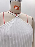 Fashion White Pleated Halter Neck Strapless Top and Skirt Set QZ-7815