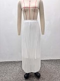 Fashion White Pleated Halter Neck Strapless Top and Skirt Set QZ-7815