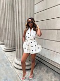 Fashionable Slim Fit Backless Tie Polka Dot Shirt and Shorts Two-Piece Set QZ-7009