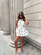 Fashionable Slim Fit Backless Tie Polka Dot Shirt and Shorts Two-Piece Set QZ-7009