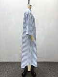 New Fashion Striped Cardigan Three-Quarter Sleeve Shirt Collar Dress QZ-7398