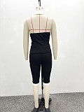 Fashionable Slim Fit Elegant Sleeveless Color Block Cardigan Vest Top and Shorts Two-Piece Set QZ-6453
