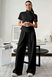 2026 Casual Solid Color Collared Short-Sleeve Top and Pants Set SSN-211523