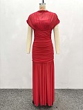 Fashionable Red Mesh Patchwork Long Dress QZ-6858
