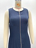 Casual Sleeveless Elegant Commuter-Style Long Dress With Slim Waist and Zipper Collar QZ-5164