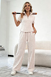 2026 Casual Solid Color Collared Short-Sleeve Top and Pants Set SSN-211523