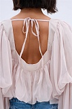 New Solid Color Chiffon Blouse With Wide Neck and Tie RS-498