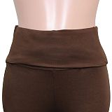 Casual Retro Brown Fitted High-Waisted Slimming Short-Sleeve Pants Set RS-391481
