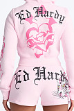 Fashion Printed Long-Sleeve Hoodie and Shorts Set GB-5010