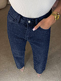 Diamond Washed Jeans Women High-waisted Straight Leg Pants XMOJ-8751