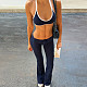 Casual Sporty Color Block Knit Halter Neck Suspender Pants Two-Piece Set MRA-48240