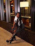 Fashionable and Sexy Moon Print Design Elastic Slim Fit Base Layer Top and Pants Set YZY-9006