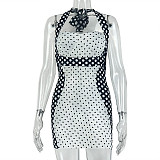 Sexy Black and White Color Block Halter Neck Strapless Slim Fit Bodycon Dress JY-305067