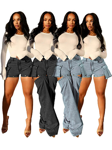 2026 Women Elasticity Detachable Two Wear Jeans OD-8734