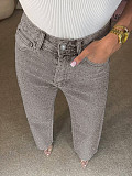 Diamond Washed Jeans Women High-waisted Straight Leg Pants XMOJ-8751
