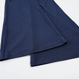 Casual Sporty Color Block Knit Halter Neck Suspender Pants Two-Piece Set MRA-48240