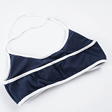 Casual Sporty Color Block Knit Halter Neck Suspender Pants Two-Piece Set MRA-48240