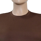 Casual Retro Brown Fitted High-Waisted Slimming Short-Sleeve Pants Set RS-391481