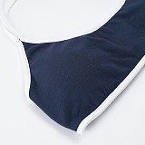 Casual Sporty Color Block Knit Halter Neck Suspender Pants Two-Piece Set MRA-48240