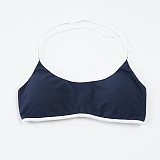Casual Sporty Color Block Knit Halter Neck Suspender Pants Two-Piece Set MRA-48240